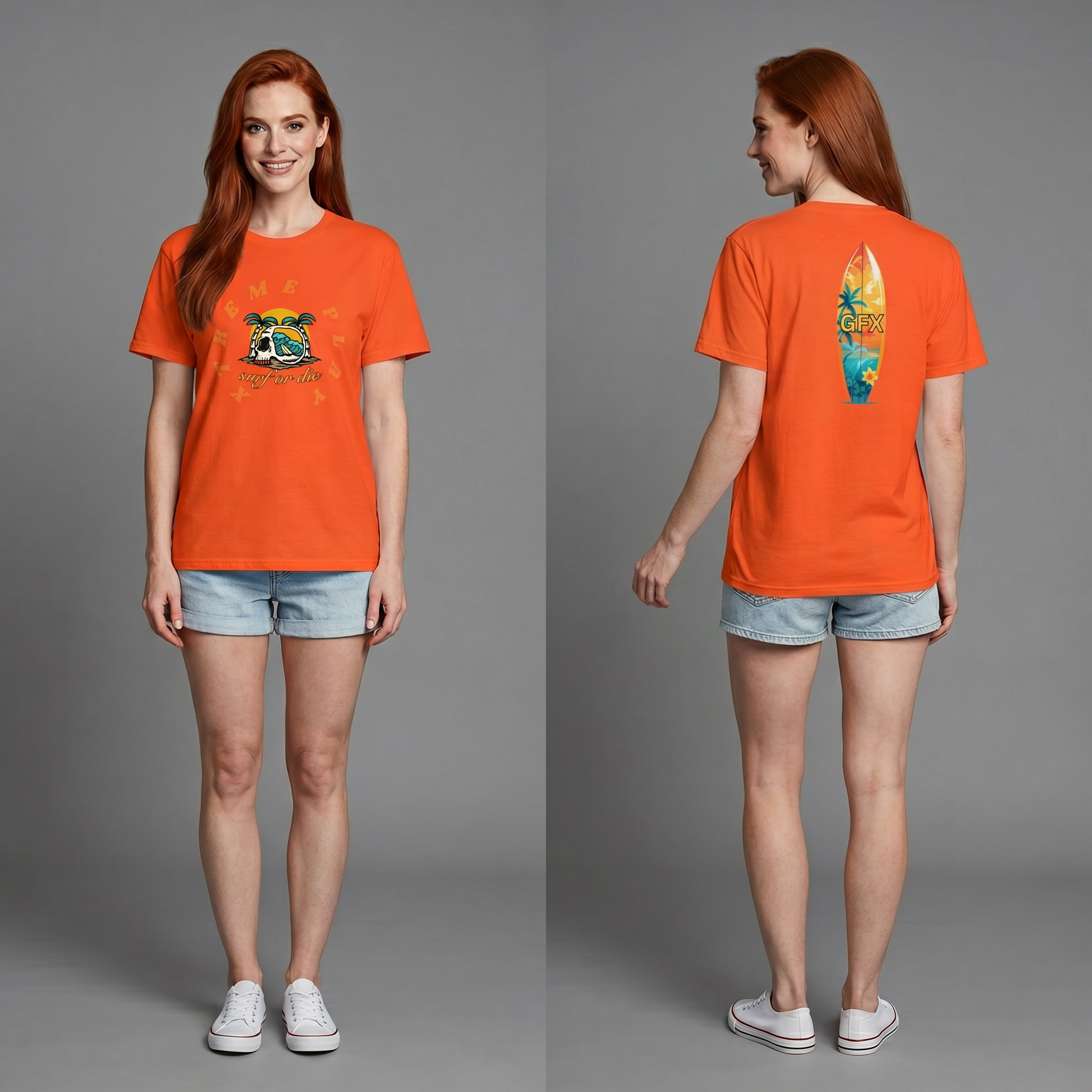Generated by Modelfy for XTREME PLAY SURF OR DIE Short-Sleeve Unisex T-Shirt